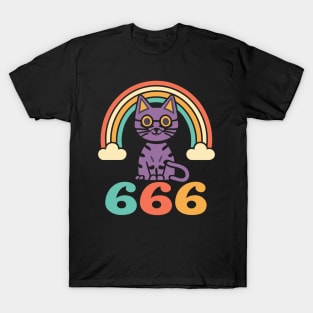 "Funny 666 Cute Cat Vintage Rainbow Art - Playful Retro Charm T-Shirt